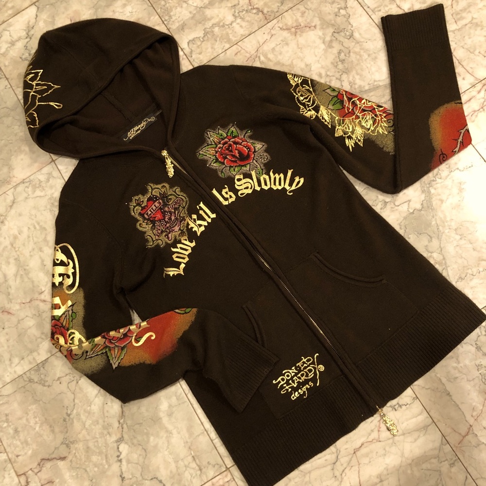 Ed Hardy Hooded Sweater Jacket Zip front
